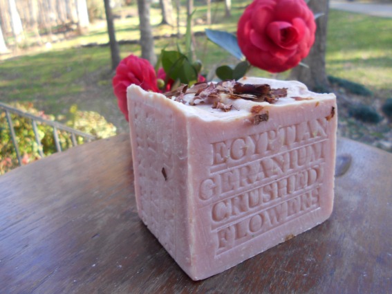 Natural Handcrafted Soap Egyptian Geranium with French Rose Clay- Cocoa Butter and Crushed Flowers Soap 7 + oz 